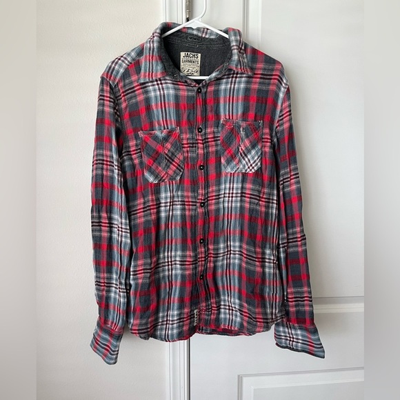 Jachs Engineered Garment Men's Sz L Long Sleeves Red Light Weight Plaid Shirt - Picture 1 of 6